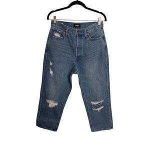 Express Dad Jeans Womens 8 Regular High Rise Cropped Medium Blue Distressed